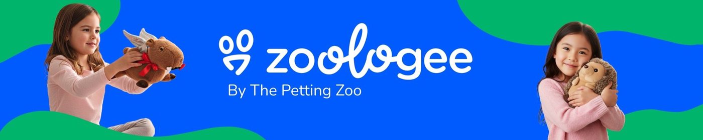 A Zoologee ribbon with a boy holding a plush toy