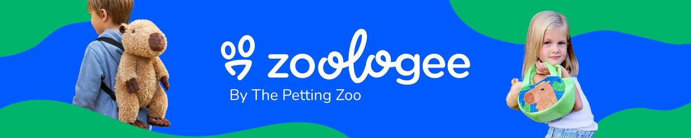 A Zoologee ribbon with a child holding a plush animal