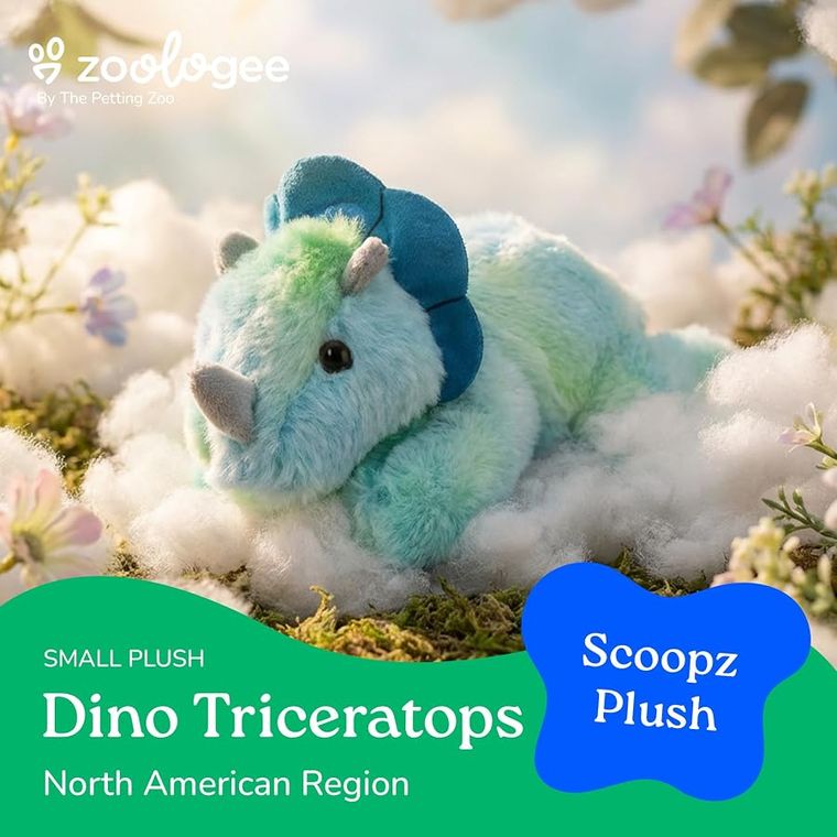 Blue Dinosaur Triceratops Stuffed Animal, Scoopz by Zoologee, view 3