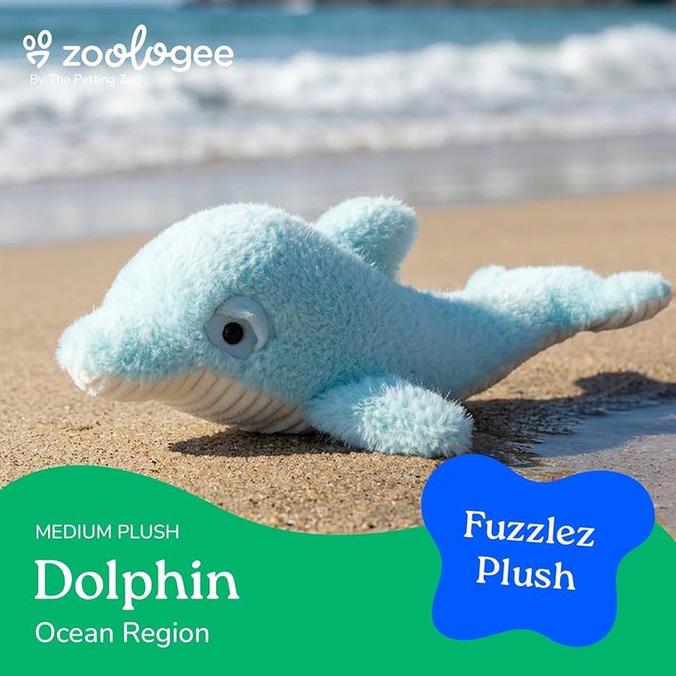 Blue Dolphin Stuffed Animal, Fuzzlez by Zoologee, view 2