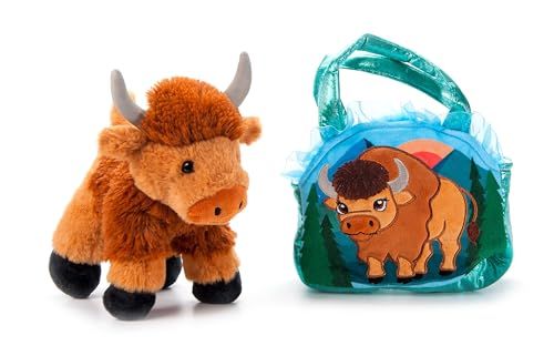 Brown Pet Carrier Bison Purse Plush Set Stuffed Animal by Zoologee