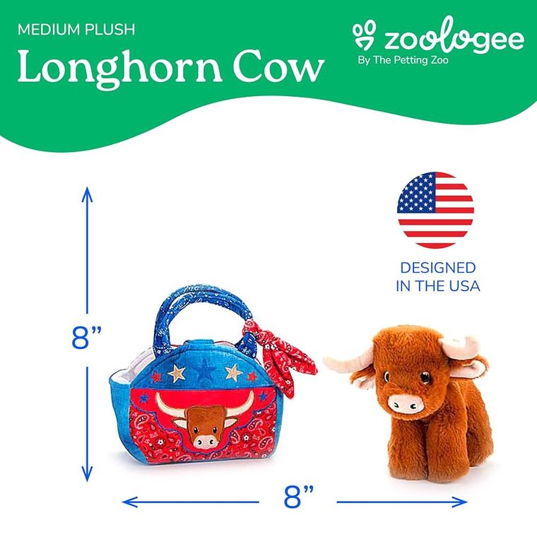 Brown Pet Carrier Longhorn Purse Plush Set Stuffed Animal by Zoologee, view 3