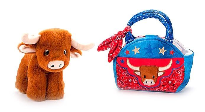 Brown Pet Carrier Longhorn Purse Plush Set Stuffed Animal by Zoologee