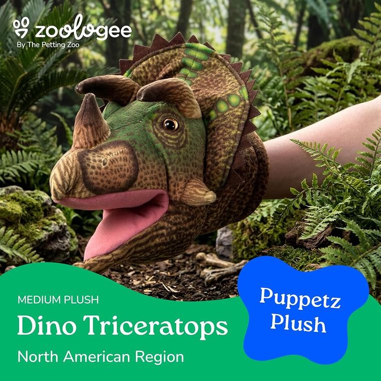 Dinosaur Triceratops Hand Puppet Stuffed Animal by Zoologee, view 3