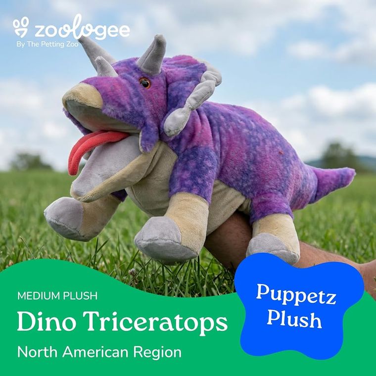 Dinosaur Triceratops Hand Puppet Stuffed Animal by Zoologee, view 3