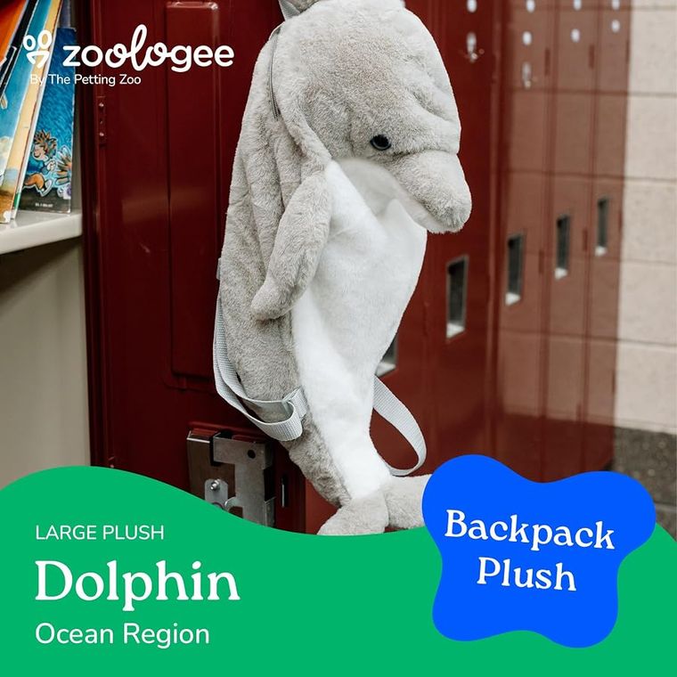 Grey Dolphin Plush Backpack Stuffed Animal by Zoologee, view 3
