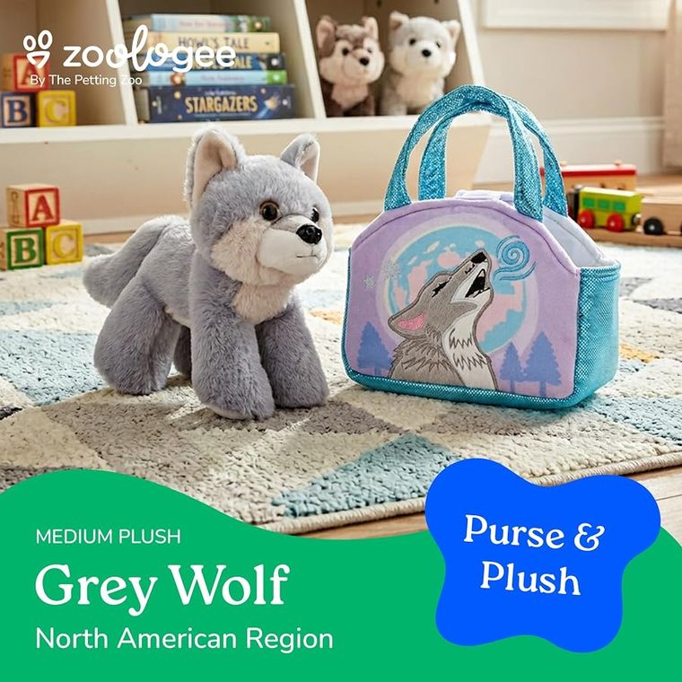 Grey Pet Carrier Wolf Purse Plush Set Stuffed Animal by Zoologee, view 3