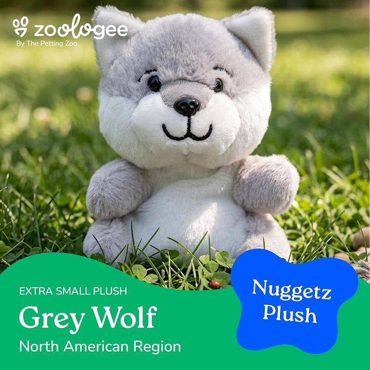 Grey Wolf Stuffed Animal Plushie, Nuggetz by Zoologee, view 3