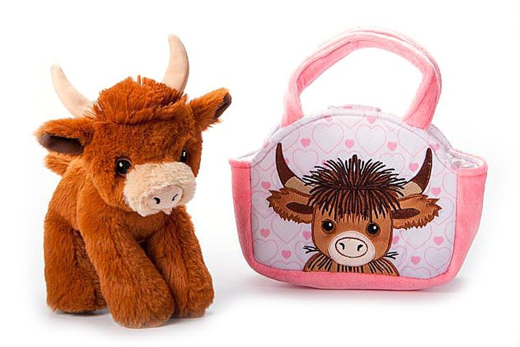 Highland Cow Stuffed Animal Plushie and Purse Set, Wildlife Animal Toy, Highland Cow Plush Toy and Purse Pet Carrier by Zoologee
