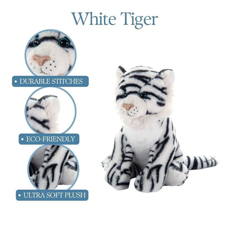 Jumbo White Tiger Stuffed Animal Plushie, Wild Onez by Zoologee, view 3
