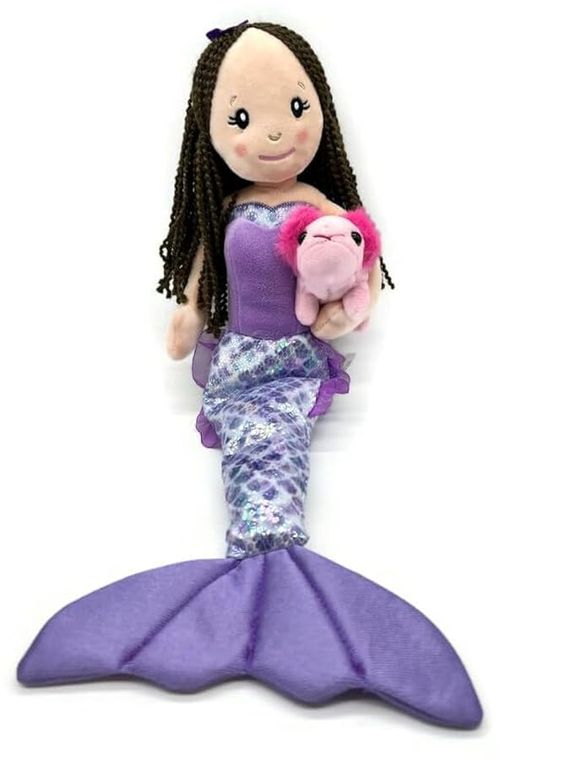 Mermaid Doll with Axolotl Stuffed Animal, Gift for Girls, Mermaid Plush Doll with Axolotl Plush Toy, (Brunette), 3143x2A by Zoologee, view 2