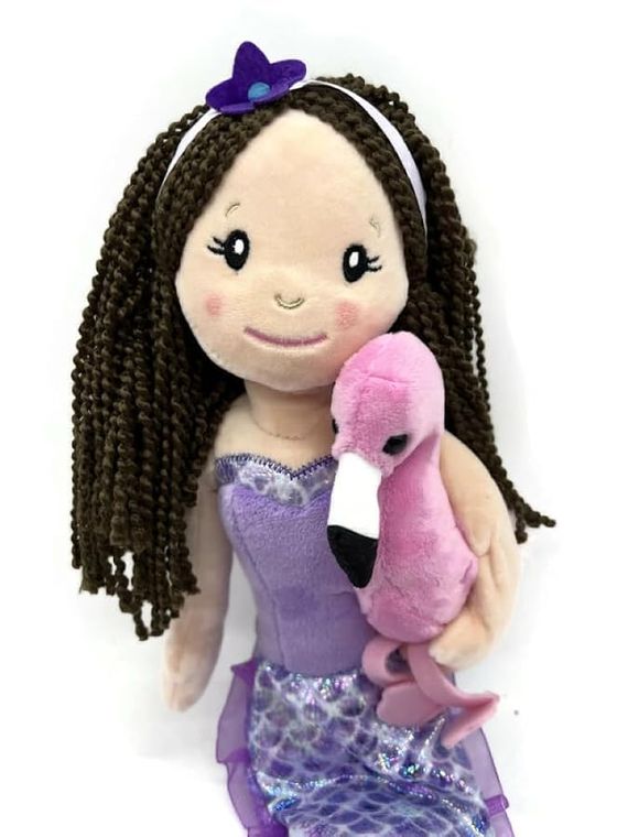 Mermaid Doll with Flamingo Stuffed Animal- Great Gifts for Girls, Mermaid Plush Doll with Flamingo Plush Toy, (Brunette) by Zoologee, view 3
