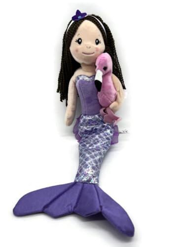 Mermaid Doll with Flamingo Stuffed Animal- Great Gifts for Girls, Mermaid Plush Doll with Flamingo Plush Toy, (Brunette) by Zoologee