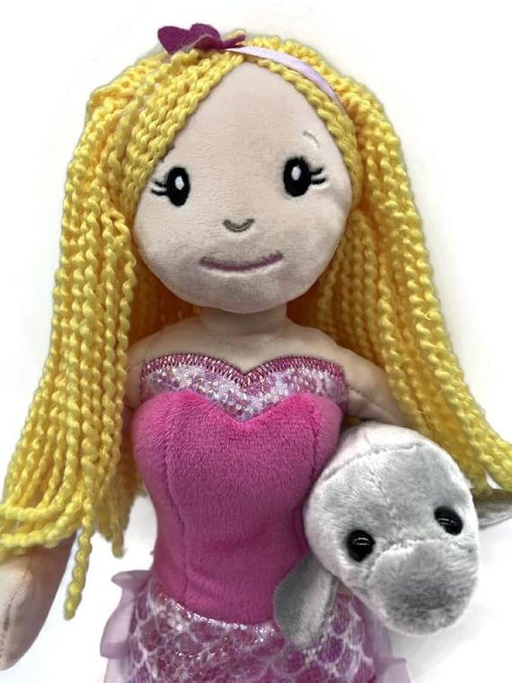 Mermaid Doll with Manatee Stuffed Animal, Gift for Girls, Plush Doll with Manatee Plush Toy, (Blonde) by Zoologee, view 3