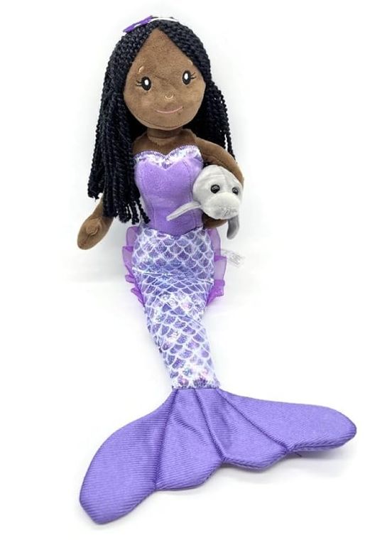 Mermaid Doll with Manatee Stuffed Animal- Great Gifts for Girls, Mermaid Plush Doll with Manatee Plush Toy, (African American) by Zoologee, view 2