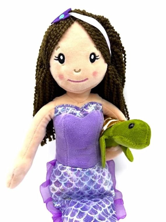 Mermaid Doll with Sea Turtle Stuffed Animal- Great Gifts for Girls, Mermaid Plush Doll with Turtle Plush Toy, (Brunette) by Zoologee, view 3