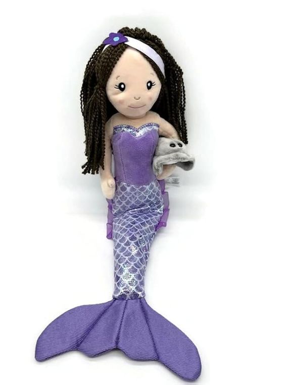 Mermaid Doll with Stingray Stuffed Animal- Great Gifts for Girls, Mermaid Plush Doll with Stingray Plush Toy, (Brunette) by Zoologee, view 2
