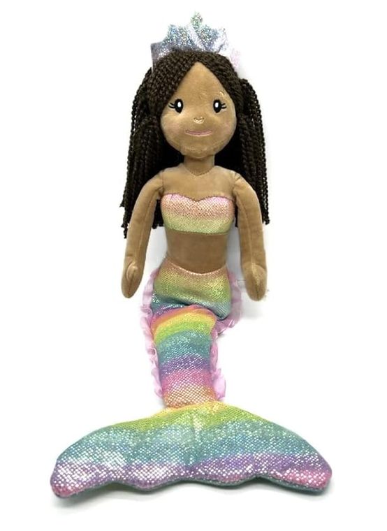 Ombrez Mermaid Doll Plushie, Gifts for Girls, Rainbow Mermaid Stuffed Animal, Dark Skin by Zoologee, view 2