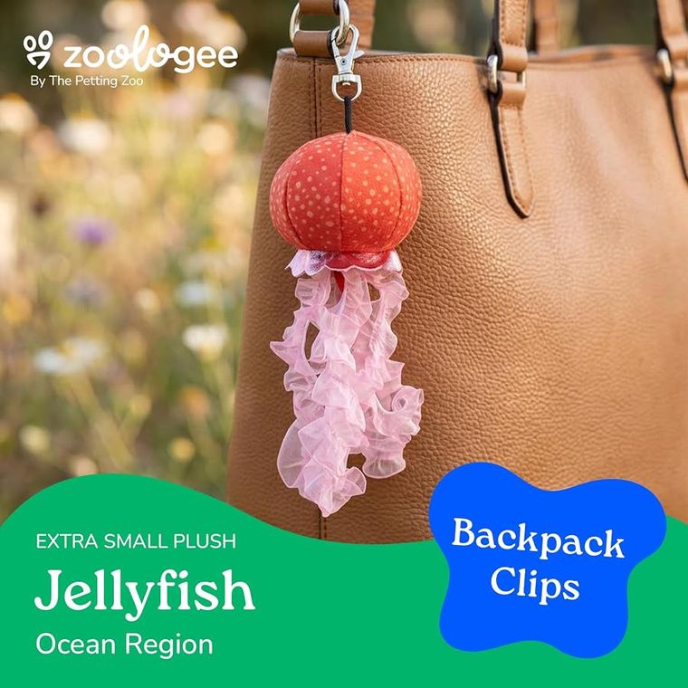Orange Jellyfish Plush Bag Charms Stuffed Animal by Zoologee, view 3