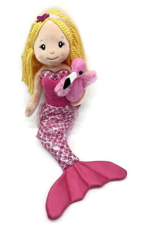Petting Zoo Mermaid Doll with Flamingo Stuffed Animal, Plush Mermaid Doll - (Blonde) by Zoologee, view 2