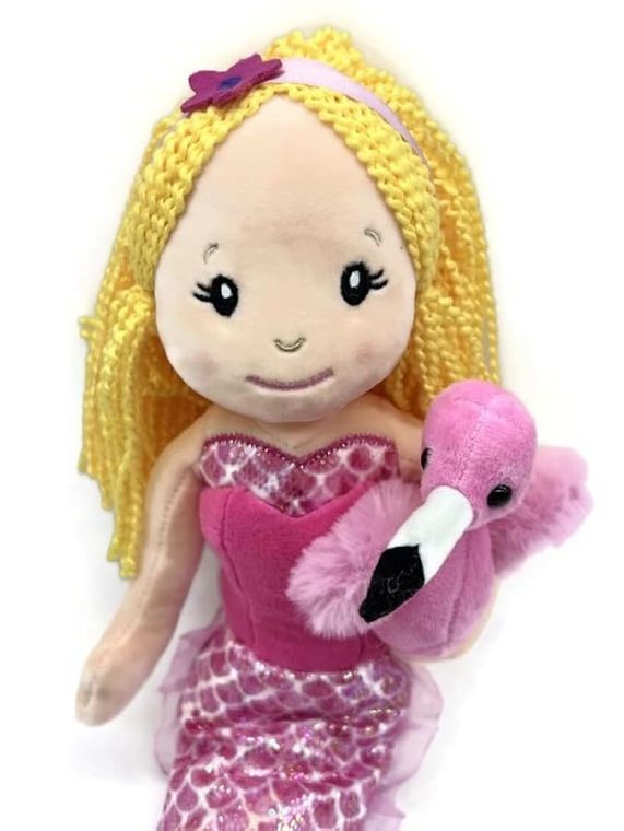 Petting Zoo Mermaid Doll with Flamingo Stuffed Animal, Plush Mermaid Doll - (Blonde) by Zoologee, view 3