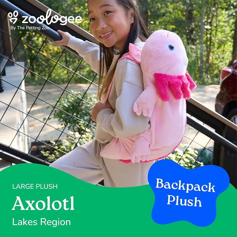 Pink Axolotl Plush Backpack Stuffed Animal by Zoologee, view 3