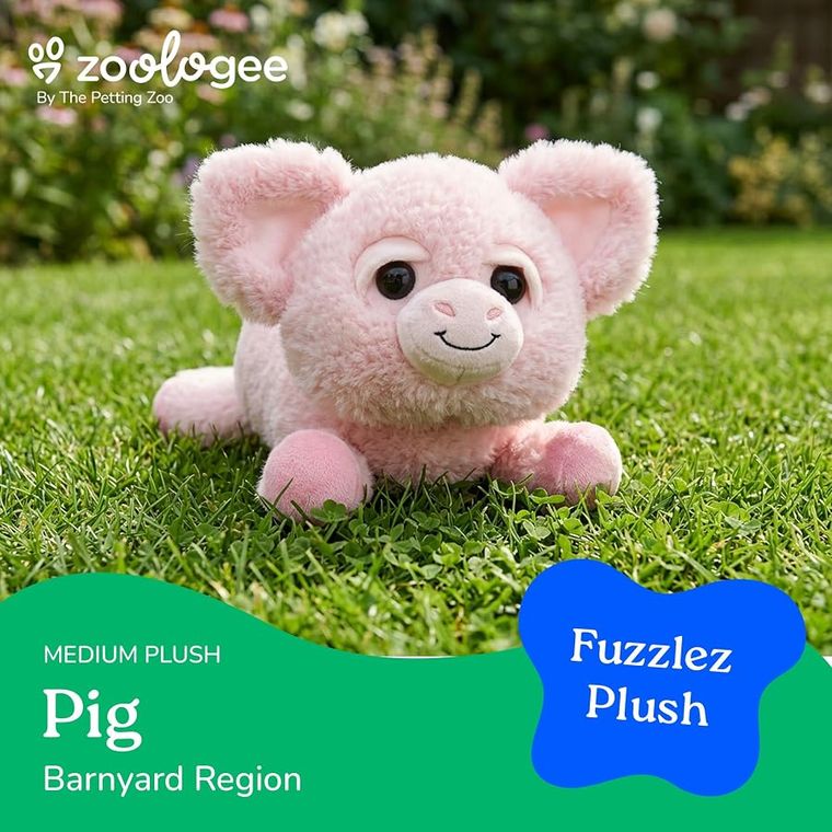 Pink Pig Stuffed Animal Plushie, Fuzzlez by Zoologee, view 3