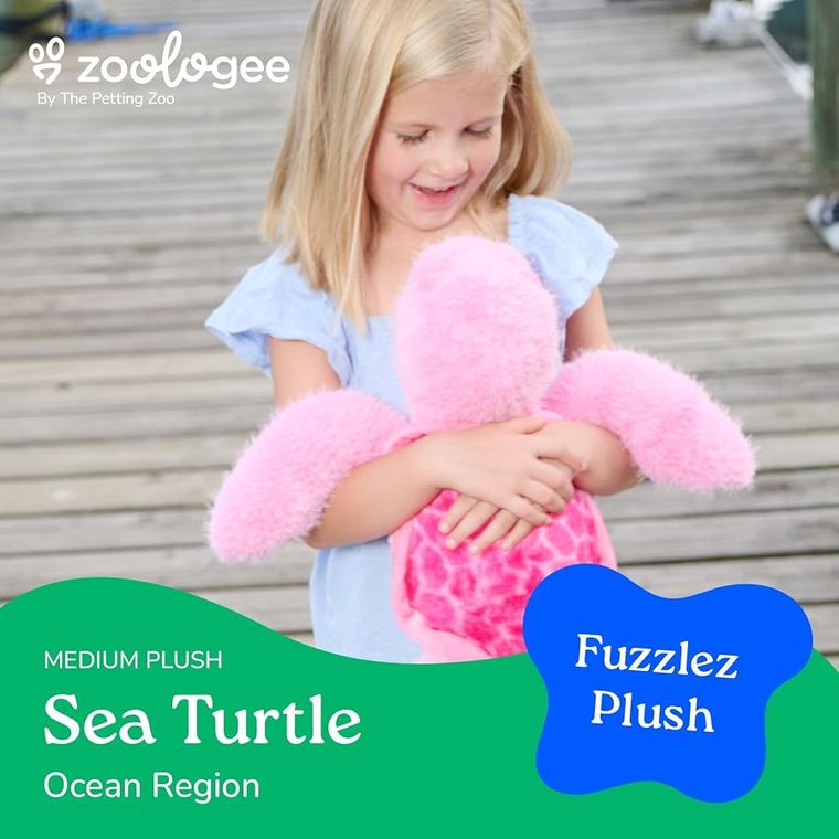 Pink Sea Turtle Stuffed Animal, Fuzzlez by Zoologee, view 3