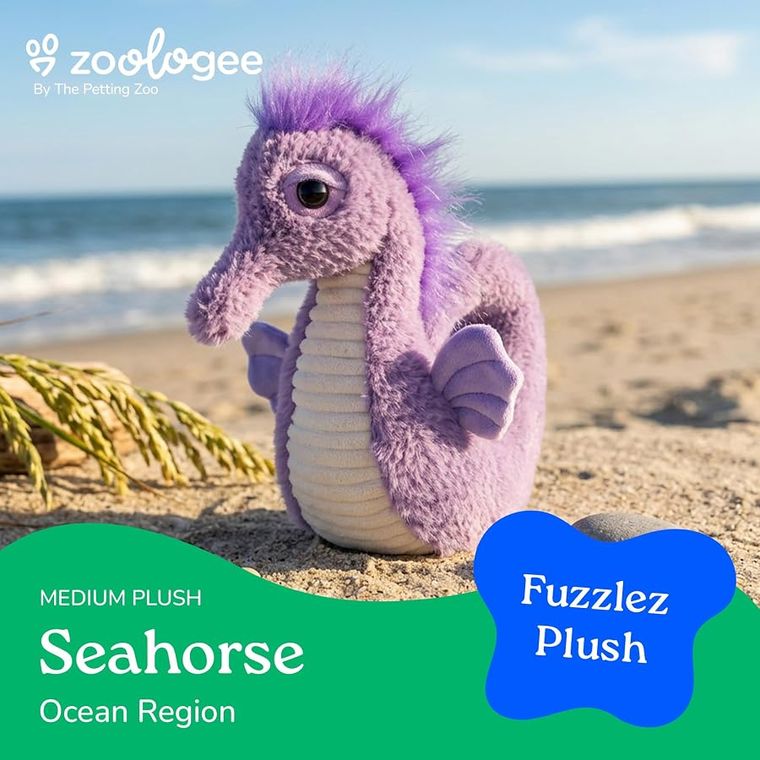 Purple Seahorse Stuffed Animal, Fuzzlez by Zoologee, view 3