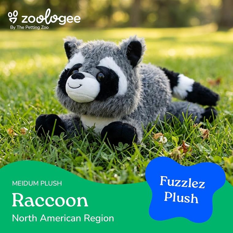 Raccoon Stuffed Animal Plushie, Fuzzlez by Zoologee, view 3