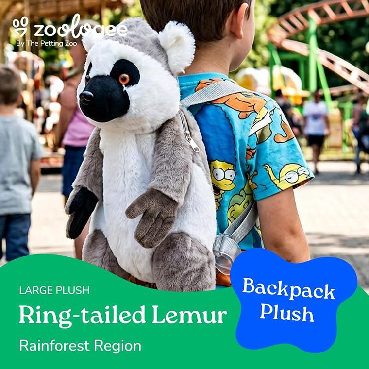 Ring-Tailed Lemur Plush Backpack Stuffed Animal by Zoologee, view 3