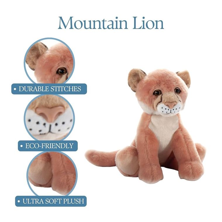 Sitting Mountain Lion Stuffed Animal, Wild Onez by Zoologee, view 3