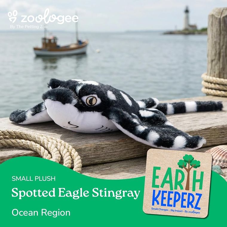Spotted Eagle Stingray Stuffed Animal Plushie, Earth Keeperz Sealife Animals, Zoologee Spotted Eagle Stingray Plush Toy by Zoologee, view 3
