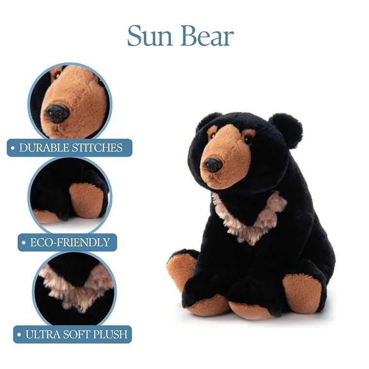 Sun Bear Stuffed Animal Plushie, Wild Onez Rainforest Animals, Sun Bear Plush Toy by Zoologee, view 3