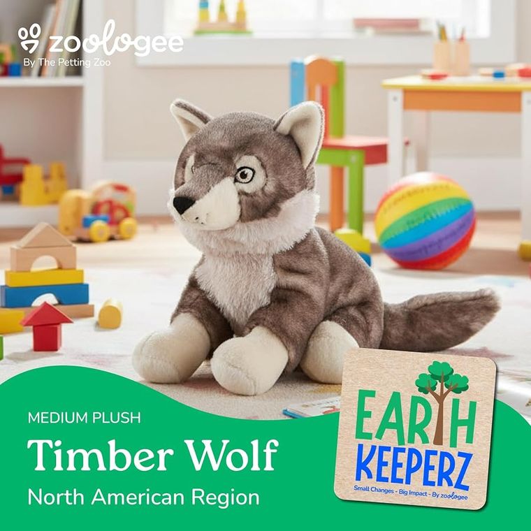 Timber Wolf Stuffed Animal Plushie by Zoologee, view 3