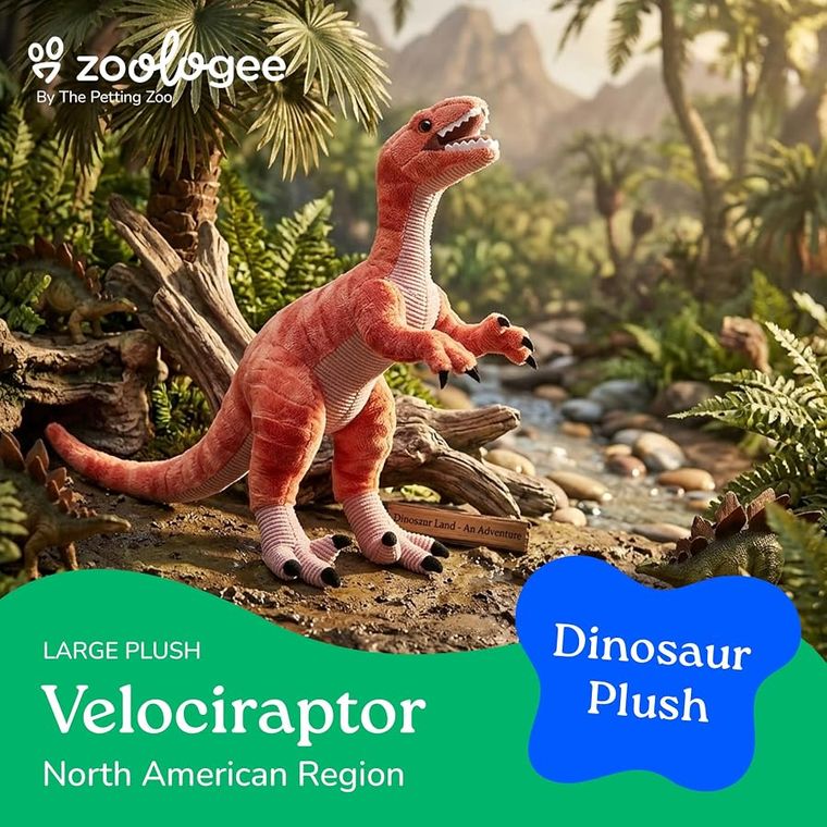 Velociraptor Stuffed Animal Plushie by Zoologee, view 3