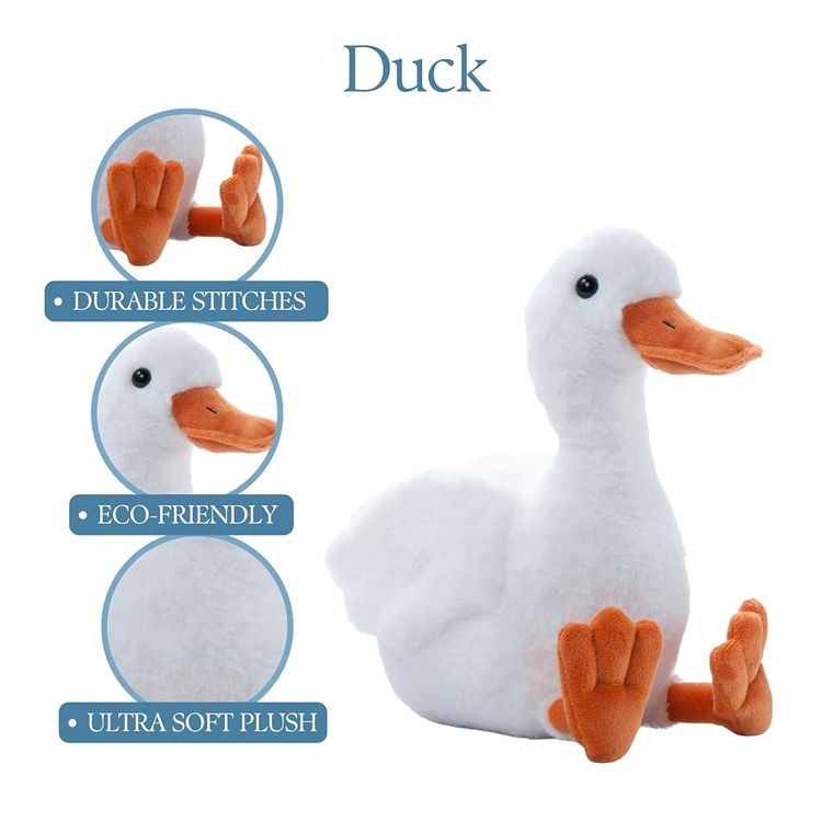 White Duck Stuffed Animal Plushie, Wild Onez by Zoologee, view 3