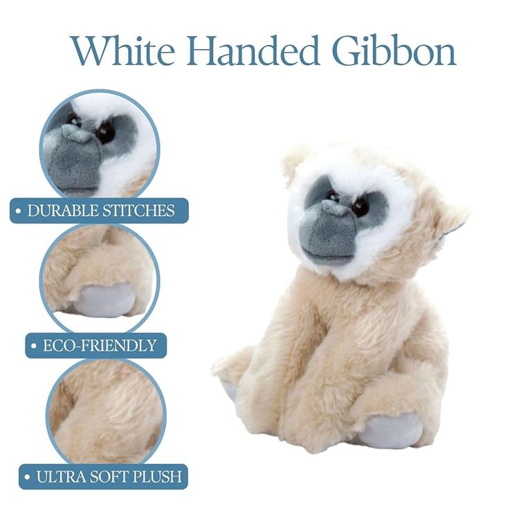 White-Handed Gibbon Stuffed Animal Plushie, Wild Onez by Zoologee, view 3